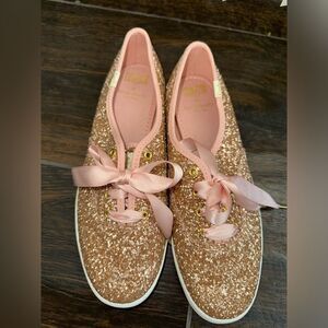 Kate Spade Keds Rose Gold glitter sneakers nwot sz 8